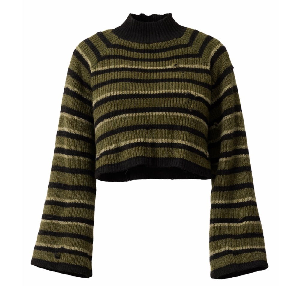 Striped Green Womens Crop Sweater